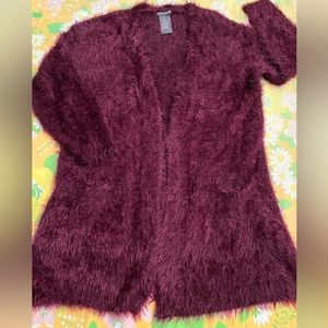 Chelsea & Theodore Fuzzy Furry Cardigan Purple Berry Size S/C